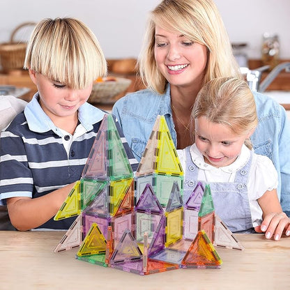 PicassoTiles Magnetic Tiles Blocks Magnet Tile Magnets Building Blocks Construction Toy Set with Reflective Leaf Flakes Magnetic Building Tiles Toys STEM Learning Kit Stacking Block Playset PTJ48