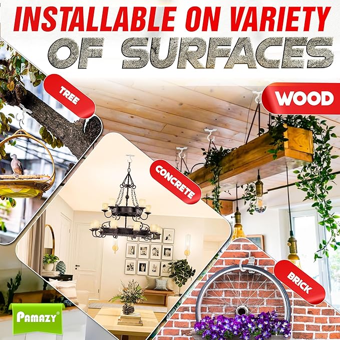 [UPGRADED] 2Pcs 200LBS Rotatable Ceiling Hooks with 4 Screw Points Base, Wall Mount Metal Hanger White Ceiling Hook for Hanging Plant, Bird Feeder, Lights, Bed Canopy, Wind Chime, Indoor Outdoor Decor
