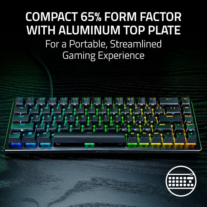 Razer Huntsman V3 HE Magnetic Mini 65% 8KHz Wired Gaming Keyboard | Hall Effect Magnetic Switches, 8000 Hz Polling, Razer Snap Flex,Razer Snap Tap, Rapid Trigger, Adjustable Actuation