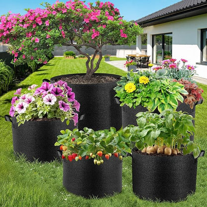10 Pack 5 Gallon Grow Bags, Thickened Nonwoven Fabric Planter Pots with Handles, Heavy Duty 300G Garden Pots for Tomato, Potato and Vegetable