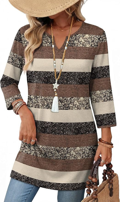 OFEEFAN Summer Boho Tops For Women 3/4 Length Sleeve Womens Tops Vacation Outfits