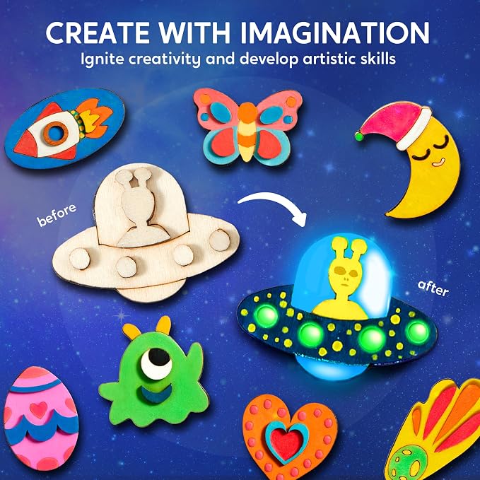 JOYIN 12 Glow in The Dark Wooden Magnets for Kids, Paint Your Own Arts and Crafts Painting Kit, Halloween Crafts Birthday Parties and Family Crafts Gift, Party Favors for Boys Girls Ages 3+