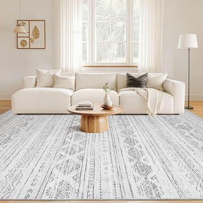 Nakagishi 5x7 Area Rugs Living Room: Washable Boho Large Neutral Soft Farmhouse Rug Stain Resistant Modern Indoor Floor Non-Slip Carpet for Bedroom Nursery Kids Office Dining Room Dorm - Dark Grey
