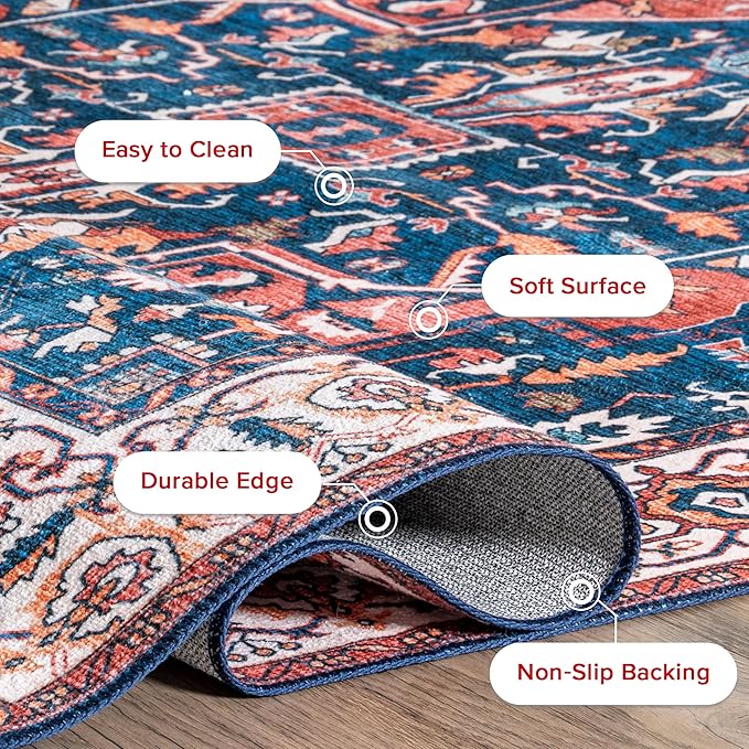 nuLOOM 3x5 Machine Washable Rain Haven Vintage Medallion Area Rug, Rust, Traditional Faded Design, Non-Slip Backing, Stain Resistant, For Bedroom, Dining Room, Living Room, Kitchen