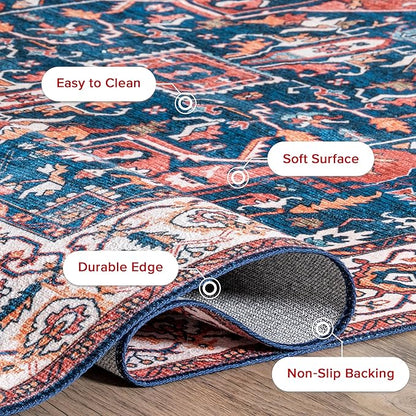 nuLOOM 3x5 Machine Washable Rain Haven Vintage Medallion Area Rug, Rust, Traditional Faded Design, Non-Slip Backing, Stain Resistant, For Bedroom, Dining Room, Living Room, Kitchen