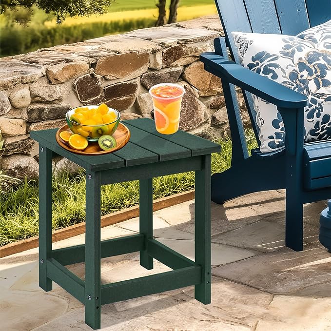 LZRS Adirondack Square Outdoor Side Table for Patio, Pool Composite Patio Table,HDPE End Tables for Backyard,Pool, Indoor Companion, Easy Maintenance & Weather Resistant(Dark Green)