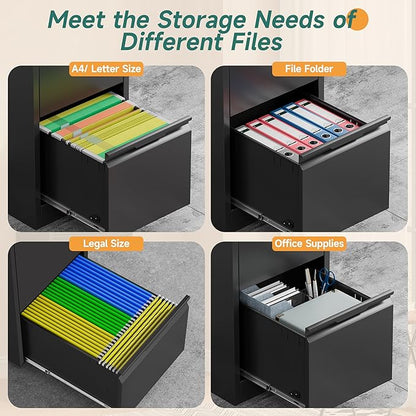 3 Drawer File Cabinet with Lock for Home Office | Small Metal Filing Cabinet, Under Desk, Vertical Organizer, Legal/Letter Size File, Easy Assembly