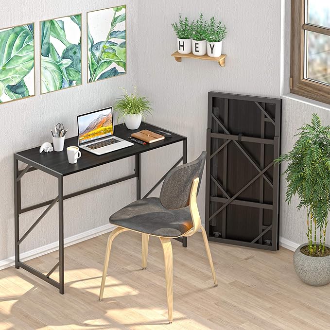 Elephance Folding Desk Writing Computer Desk for Home Office No-Assembly | Study Office Desk,Foldable Table for Small Spaces,31.5 Inch,Black