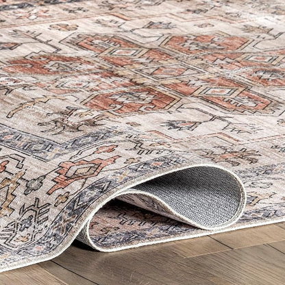 nuLOOM Dawson Machine Washable Distressed Medallion Ultra Thin Area Rug, 8' x 10', Beige