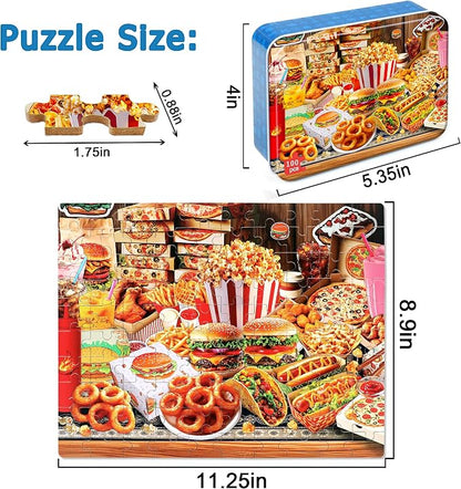 LELEMON Puzzles for Kids Ages 4-6,Hamburger Foods 100 Piece Puzzles for Kids Ages 4-8 in a Metal Box, Educational Jigsaw Puzzles 100 Piece Puzzle Games Puzzle Toys for Girls and Boys