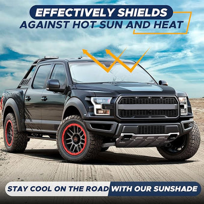EcoNour Truck Windshield Sun Shade with Storage Pouch | Reflective 240T Material Sun Shield for UV & Heat Protection | Foldable Windshield Cover | Must-Have Truck Accessories | X-Large (69"x35")