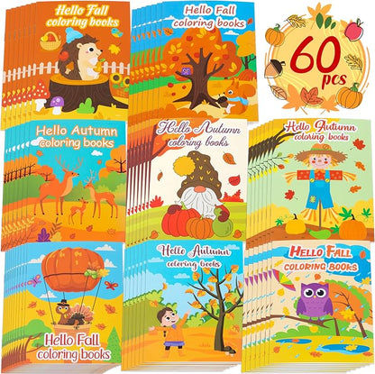 90shine 60PCS Fall Coloring Books for Kids, Thanksgiving Party Favors in Bulk Goodie Bag Stuffers Ages 2-4 3-5 4-8