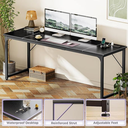 PRAISUN 80 X 24 Inch Computer Desk, Power Outlets, USB-C, Black | Office Desk with 4 AC Outlets, USB & USB-C, Sturdy Metal Frame, Spacious Desktop for Work, Writing, Study & Gaming