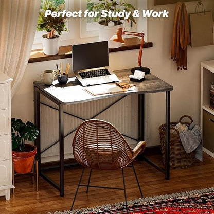 Huuger Folding Desk for Small Spaces, 31.5 Inch Foldable Computer Table, Easy Assembly, for Home Office, Study, Bedroom, Dorm, Space Saving, Small Writing Work Office Computer Desk, Grey