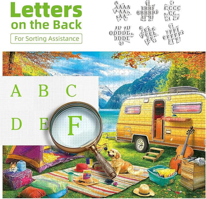 1000 Pieces Puzzles for Adults, Charming Outdoor Mountain Lake Camping Jigsaw Puzzle for Family Fun Decoration, Gifts, Party Game, Finished Size 27.5" x 19.7"
