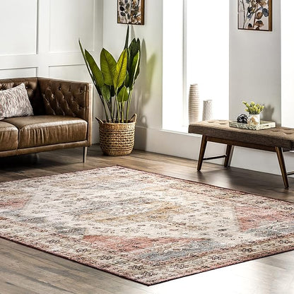 nuLOOM Emani Machine Washable Medallion Ultra Thin Area Rug, 5' x 8', Multi