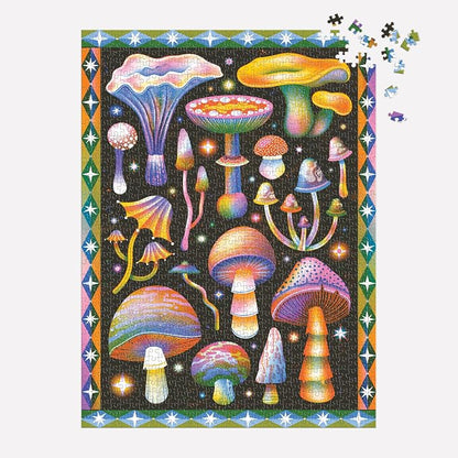 Galison Cosmic Mushrooms – 1000 Piece Jigsaw Puzzle Featuring Retro Inspired Illustration of Galactic Mushroom Artwork