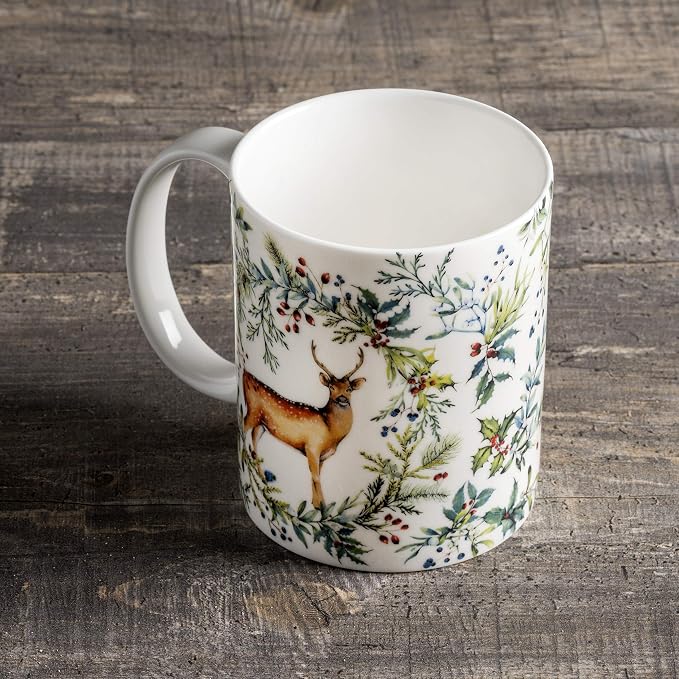 Maison d' Hermine Coffee Mug with Handles Tea Cups (15 Ounce, Pack of 1) | Fine Bone China Coffee Mugs for Hot Beverages Cappuccino Latte Home Restaurant Hotel Spring Summer -Holly Time - Biche