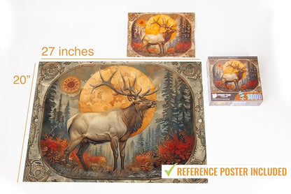 1000 Piece Jigsaw Puzzle for Adults - Bull Elk Fall Forest - Challenging Nature Wildlife Puzzle -Rocky Mountain Big Game - Perfect for Game Nights - 20x27 inches