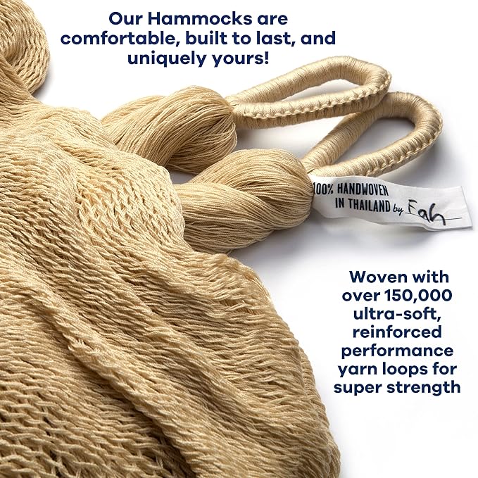 Handwoven Hammock by Yellow Leaf Hammocks - Family Size, Fits 2+ PPL, 550lb max - Weathersafe, Super Strong, Easy to Hang, Ultra Soft, Artisan Made - Color: Natural Khaki