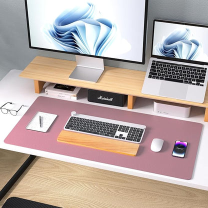 Aothia Leather Desk Pad Protector, Mouse Pad, Office Desk Mat, Non-Slip PU Leather Desk Blotter, Laptop Desk Pad, Waterproof Desk Writing Pad for Office and Home (Dark Pink,36" x 17")