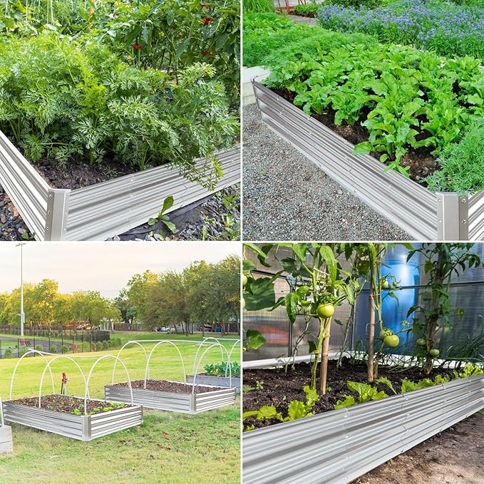JERIA 12×4×1ft Raised Garden Bed with Support Rods,Galvanized Raised Garden Bed Kit Outdoor Metal Gardening Planter Box for Vegetable, Fruits, Flower