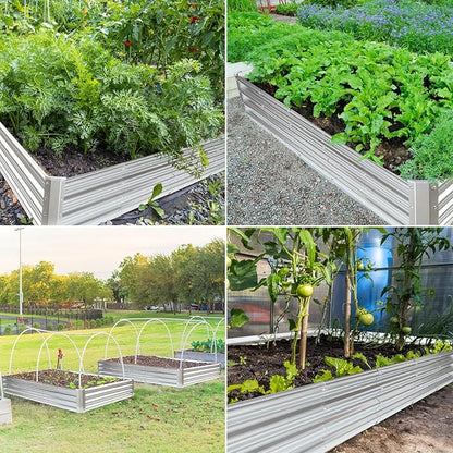 JERIA 12×4×1ft Raised Garden Bed with Support Rods,Galvanized Raised Garden Bed Kit Outdoor Metal Gardening Planter Box for Vegetable, Fruits, Flower