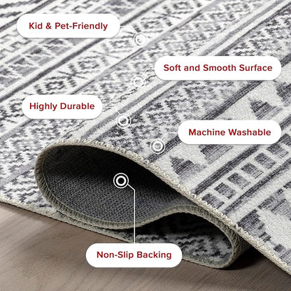 nuLOOM Kira Machine Washable Tribal Geometric Ultra Thin Area Rug, 8' Square, Grey