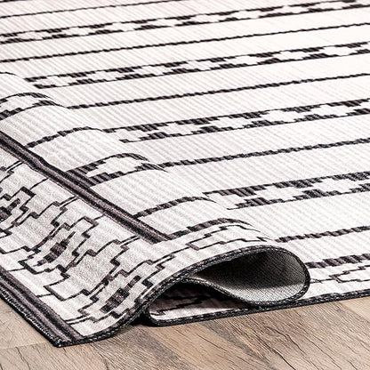 nuLOOM Elsy Modern Tribal Machine Washable Ultra Thin Area Rug, 5' x 8', Ivory