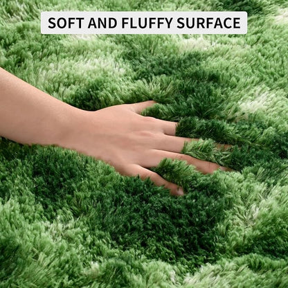 Tepook Fluffy Dark Green Rugs for Living Room Bedroom, 5x8 Soft Area Rug Tie-Dyed Forest Moss Green Kids Girls Boys Rug, Indoor Plush Shaggy Non-Slip Carpet for Nursery Classroom Dorm Home Decor