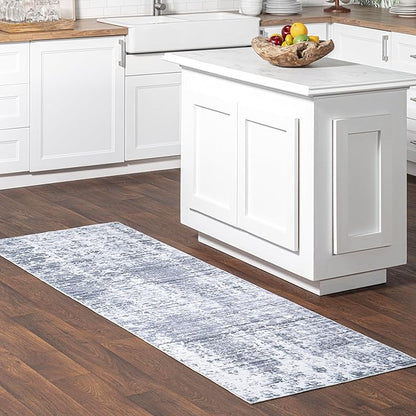 nuLOOM Alva Faded Abstract Machine Washable Ultra Thin Runner Rug, 2' 6" x 8', Light Grey