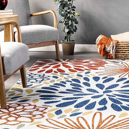 nuLOOM McEwen Bohemian Floral Machine Washable Ultra Thin Area Rug, 5' x 8', Multi