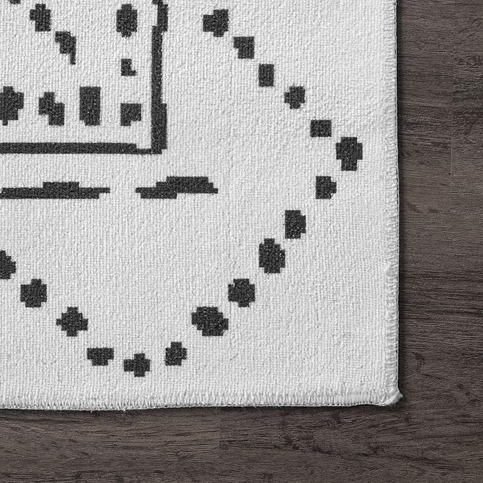 nuLOOM Mila Machine Washable Diamond Trellis Ultra Thin Runner Rug, 2' 6" x 12', White