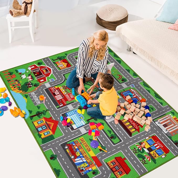Kids Carpet Playmat Rug 59"x39.4", Car Rug for Kids Cars, Non-Slip Town City Road Map Kids Rug for Playroom Bedroom Boys, Kids Car Mat Road Rug, Track Rug Car Play Rug for Kids (59X39.4 INCH)