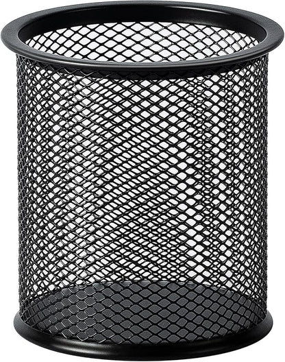 Amazon Basics Wire Mesh Pen Holder, Pencil Cup Desk Organizer for Stationery, Scissors, Office Caddy Storage, 3.7" x 3.3", Black