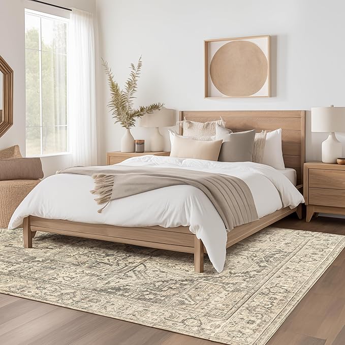 nuLOOM 2x3 Machine Washable Rain Haven Vintage Medallion Area Rug, Grey, Traditional Faded Design, Non-Slip Backing, Stain Resistant, For Bedroom, Dining Room, Living Room, Kitchen