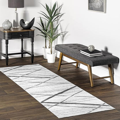 nuLOOM Trellis Stripes Machine Washable Ultra Thin Runner Rug, 2' 6" x 8', Light Grey