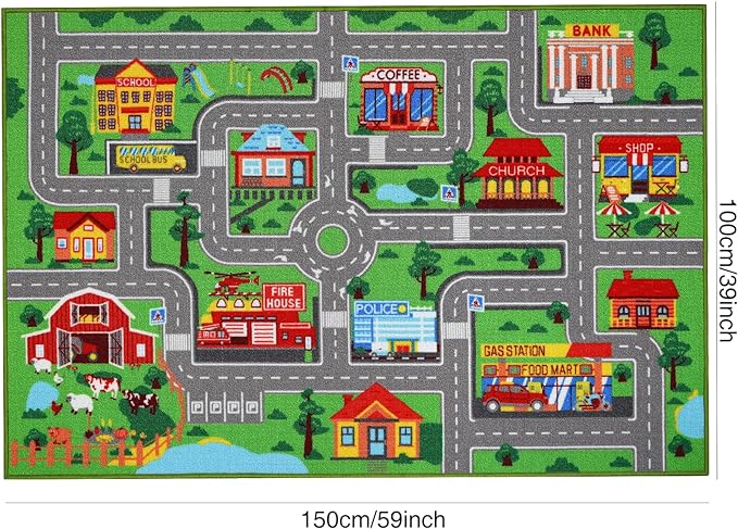 Kids Carpet Playmat Rug 59"x39.4", Car Rug for Kids Cars, Non-Slip Town City Road Map Kids Rug for Playroom Bedroom Boys, Kids Car Mat Road Rug, Track Rug Car Play Rug for Kids (59X39.4 INCH)