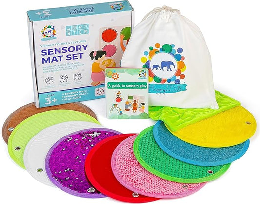 Sensory Mats Set - 9 Round 8.6-inch Sensory Tiles for Sensor Wall, Floor & More - Multi-Sensory Exploration Sensory Toys for Kids and Autistic Children - Sensory Room Equipment Play-Based Learning