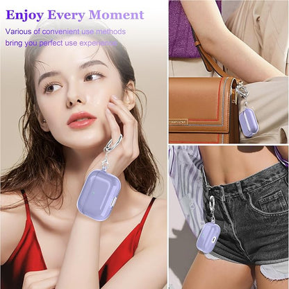 for AirPods Pro 3 Clear Case 2025, Military-Grade Shockproof, Soft TPU Highly Transparent Anti-Yellowing for AirPods Pro 3 Case with Cleaning Kit & Cute Round Buckle, Clear Purple