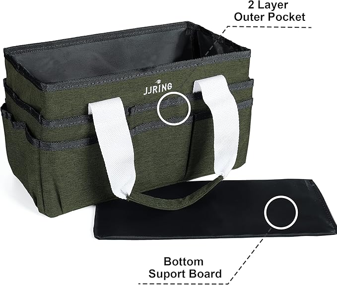 JJRING Craft Organizer Tote Bag, Art Storage Caddy with Multiple Pockets, Sap Green Sewing Bag for Art, Craft, Scrapbooking, Medical, and Office Supplies Storage