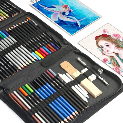 KALOUR 76 Drawing Sketching Kit Set - Pro Art Supplies with Sketchbook & Watercolor Paper - Include Tutorial,Pastel,Watercolor,Sketch,Colored,Metallic,Charcoal Pencils - for Artists Beginners Adults