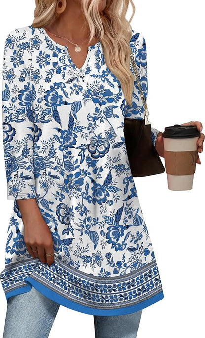 OFEEFAN Summer Boho Tops For Women 3/4 Length Sleeve Womens Tops Vacation Outfits