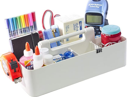 -Large Portable Caddy, DIY Dividers, 8 Compartments, Bathroom Organizer,Portable Basket with Handle Storage Organizer Modern Made in USA (3 PACK, Ivory)