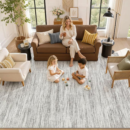 Nakagishi 6X8 Area Rugs Living Room: Washable Large Vintage Rug Neutral Non-Slip Soft Stain Resistant Indoor Carpet for Bedroom Nursery Dining Room Office Playroom - Grey