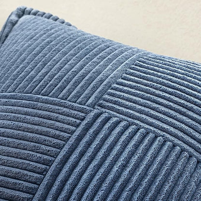 MIULEE Decorative Throw Pillow Covers for Couch Bed Livingroom 20x20 Inch Set of 2 Blue Boho Accent Throw Pllows Broadside Striped Patchwork Soft Corduroy Summer Coastal Pillowcases