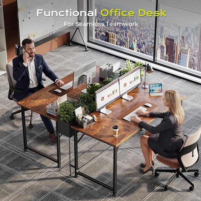 PRAISUN 47 Inch Computer Desk, Home Office Desk with Spacious Desktop, Rustic Brown