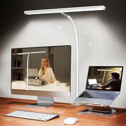 Airlonv LED Desk Lamp with Clamp, 17" Stepless Dimming Light, White | 2700K-6500K, 100 LEDs, 360° Gooseneck, Fits Up to 30" Monitors, Flicker-Free Lighting for Home Office, Study& Workbench