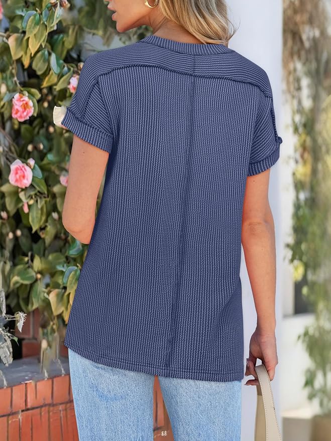ANRABESS Womens Short Sleeve Crewneck Shirts Ribbed Knit High Low Hem T Shirt 2026 Summer Spring Casual Tops Trendy Clothes