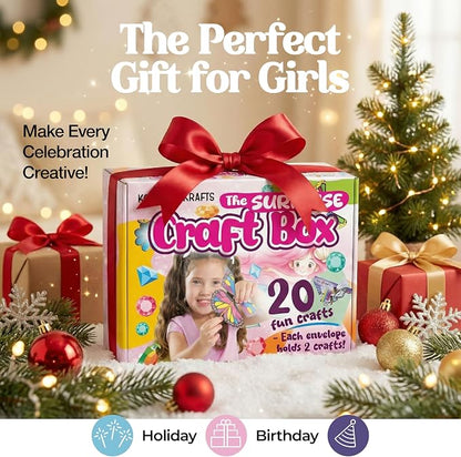 20 Arts & Crafts Kit for Girls – The Surprise Craft Box, All-Inclusive DIY Craft Set with 20 Fun Projects, Individually Packaged, Easy Step-by-Step Instructions, Creative Activity Gift for Kids